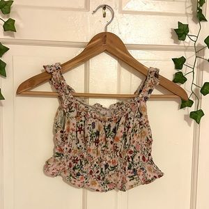 South Moon Under Floral Print Vintage Handmade Cropped Tank Top S